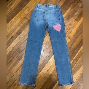 REVICE Blue and Pink Straight Leg Jeans with Heart Detail